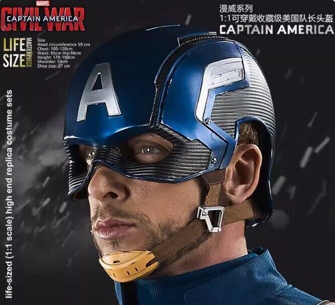 US STOCK 1/1 Captain America Helmet Cosplay Wearable Mask Halloween Prop Marvel