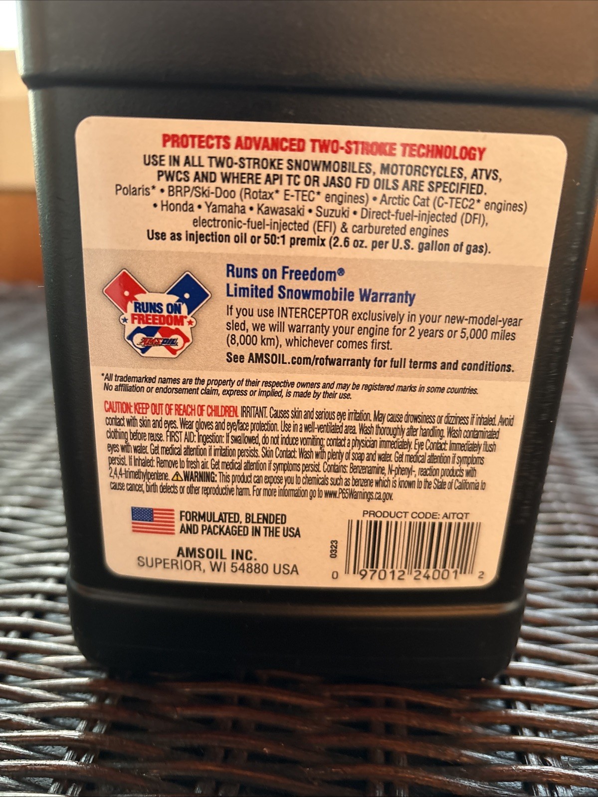 AMSOIL Full Synthetic Interceptor 2-Cycle Oil 1 Quart - Max Performance