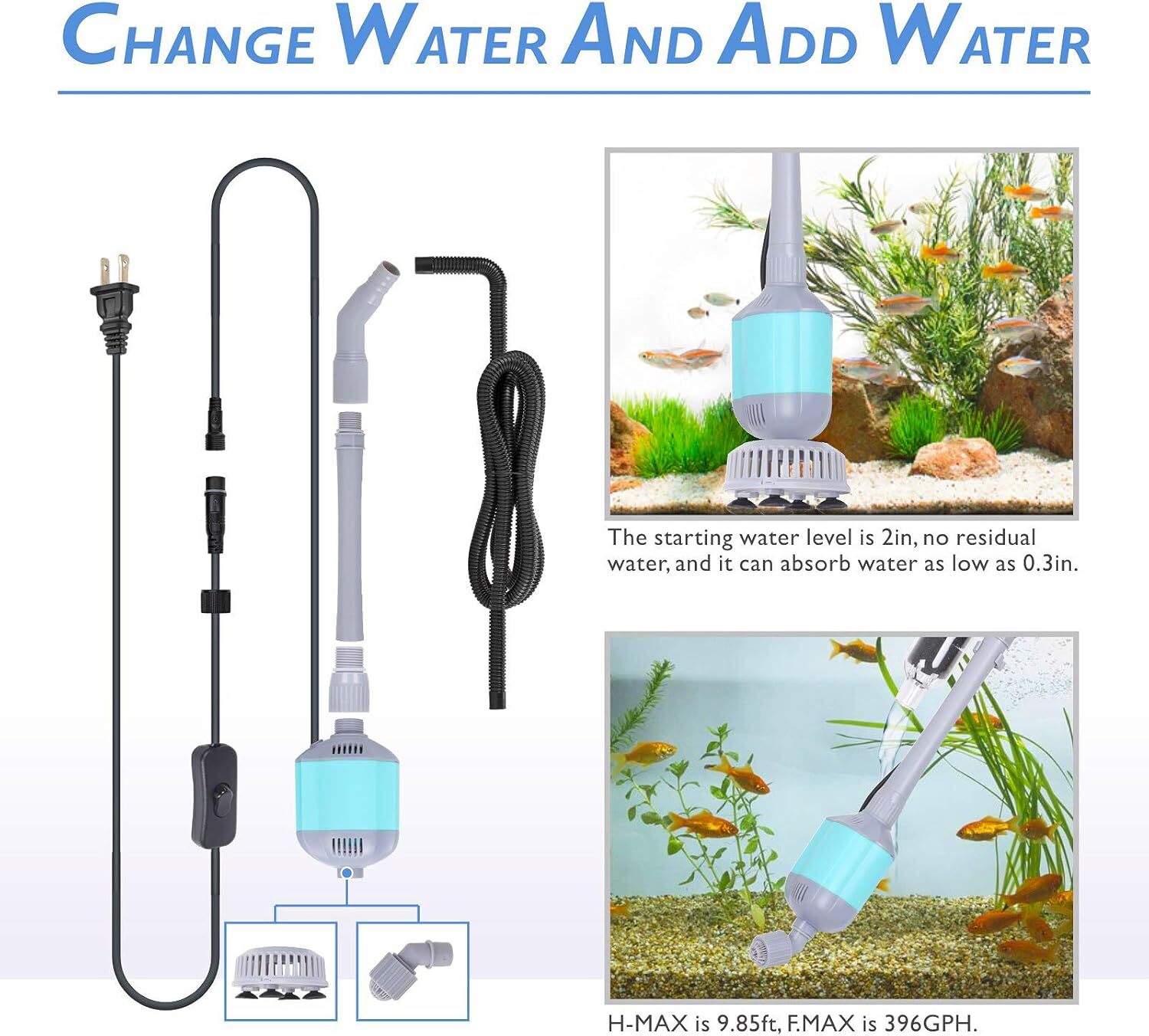 hygger 360GPH Electric Aquarium Vacuum Gravel Cleaner Adjustable Automatic
