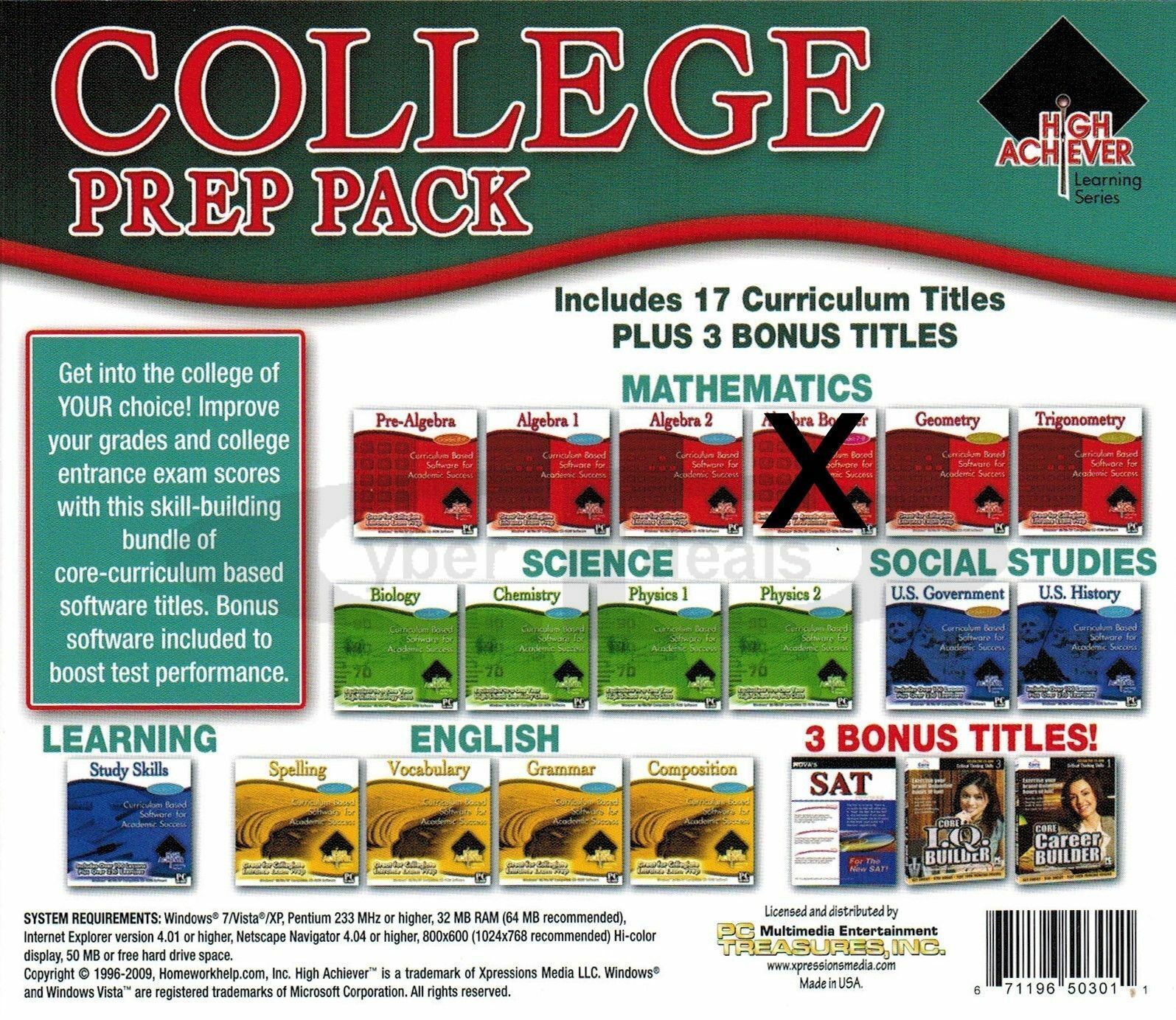 High Achiever Algebra Geometry Trigonometry Mathematics & More PC Software