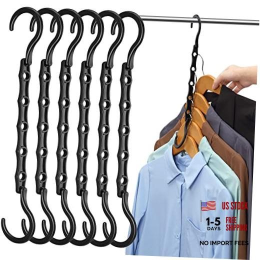 -Closet-Organizers-and-Storage, Space-Saving-Hangers | Magic 6 Pack Black