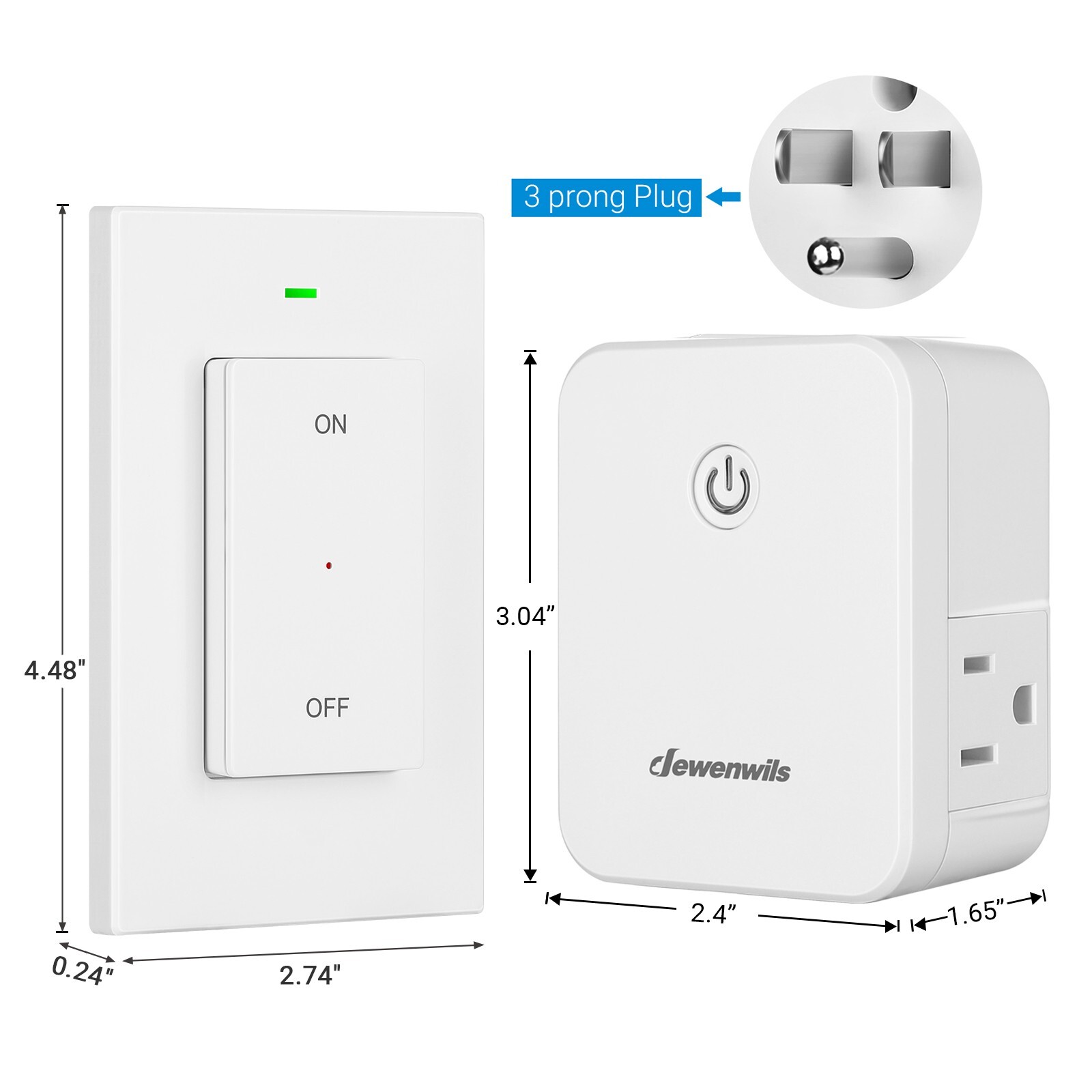 DEWENWILS Remote Control Outlet, Wireless Wall Light Switch 2 Side Outlets