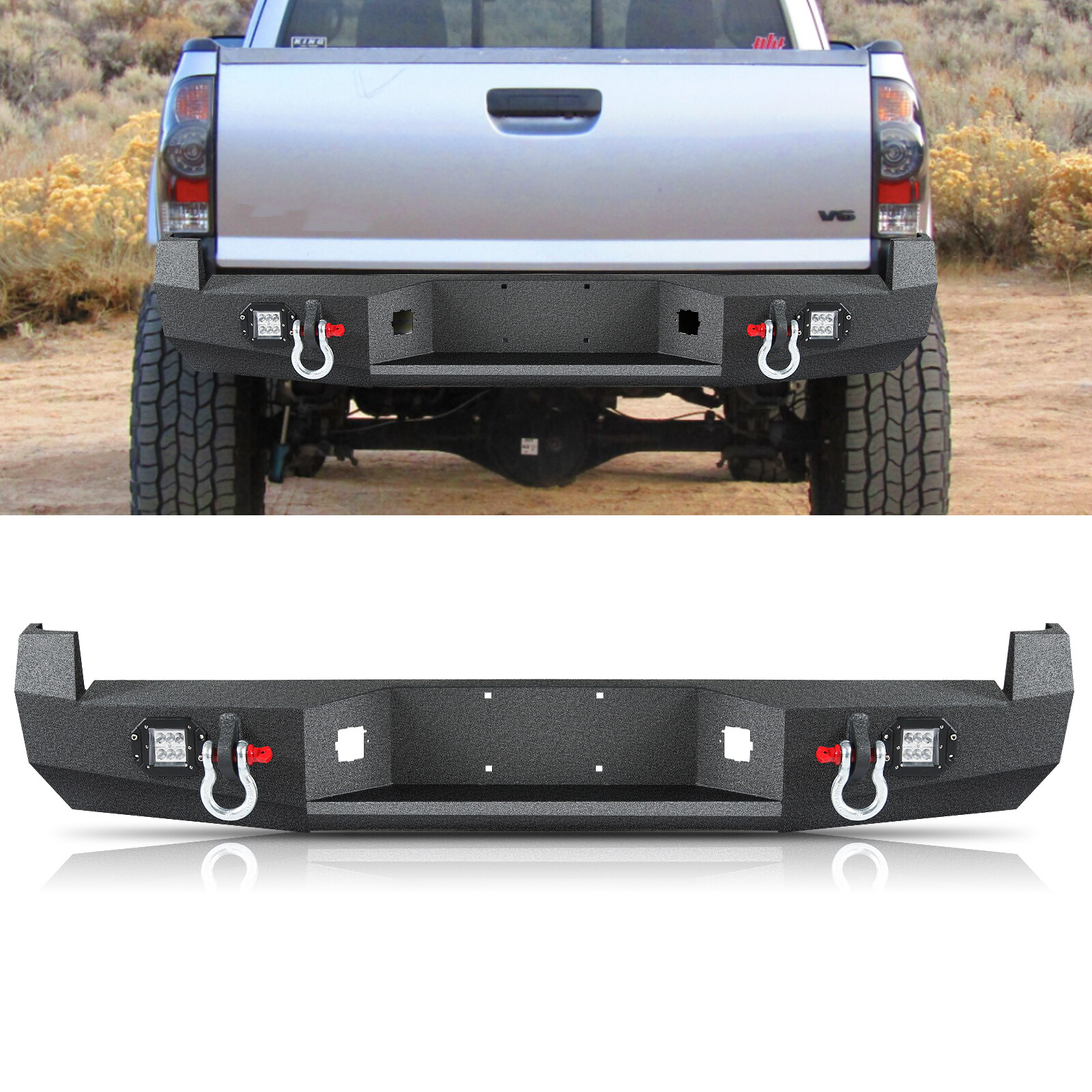 Fits Toyota Tacoma 2005-15 Pickup Black Rear Steel Bumper W/ LED Lights &D-rings