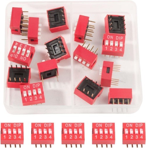 Double Row Dip Slide Switch 4 Position 2.54mm PCB Mountable On Off Style: 4pin