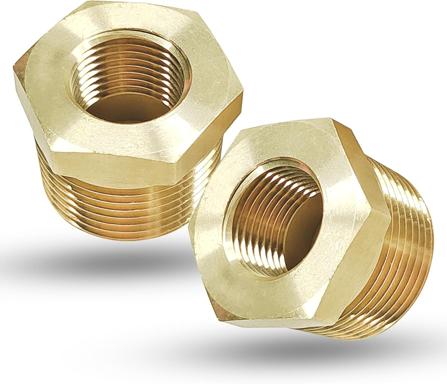 2 Pcs Brass 3/4" Male to 3/8" Female Reducer Bushing, 3/4 Inch Male to 3/8 Inch
