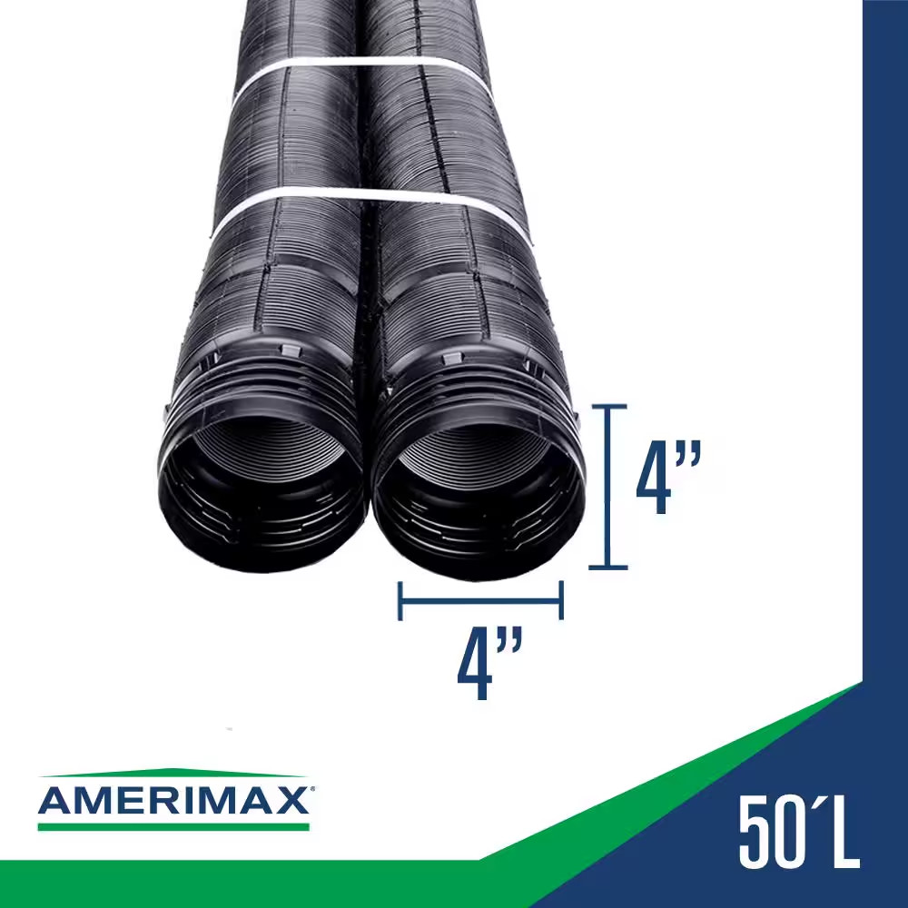 FLEX Drain 4 In. X 50 Ft. Black Copolymer Perforated Drain Pipe