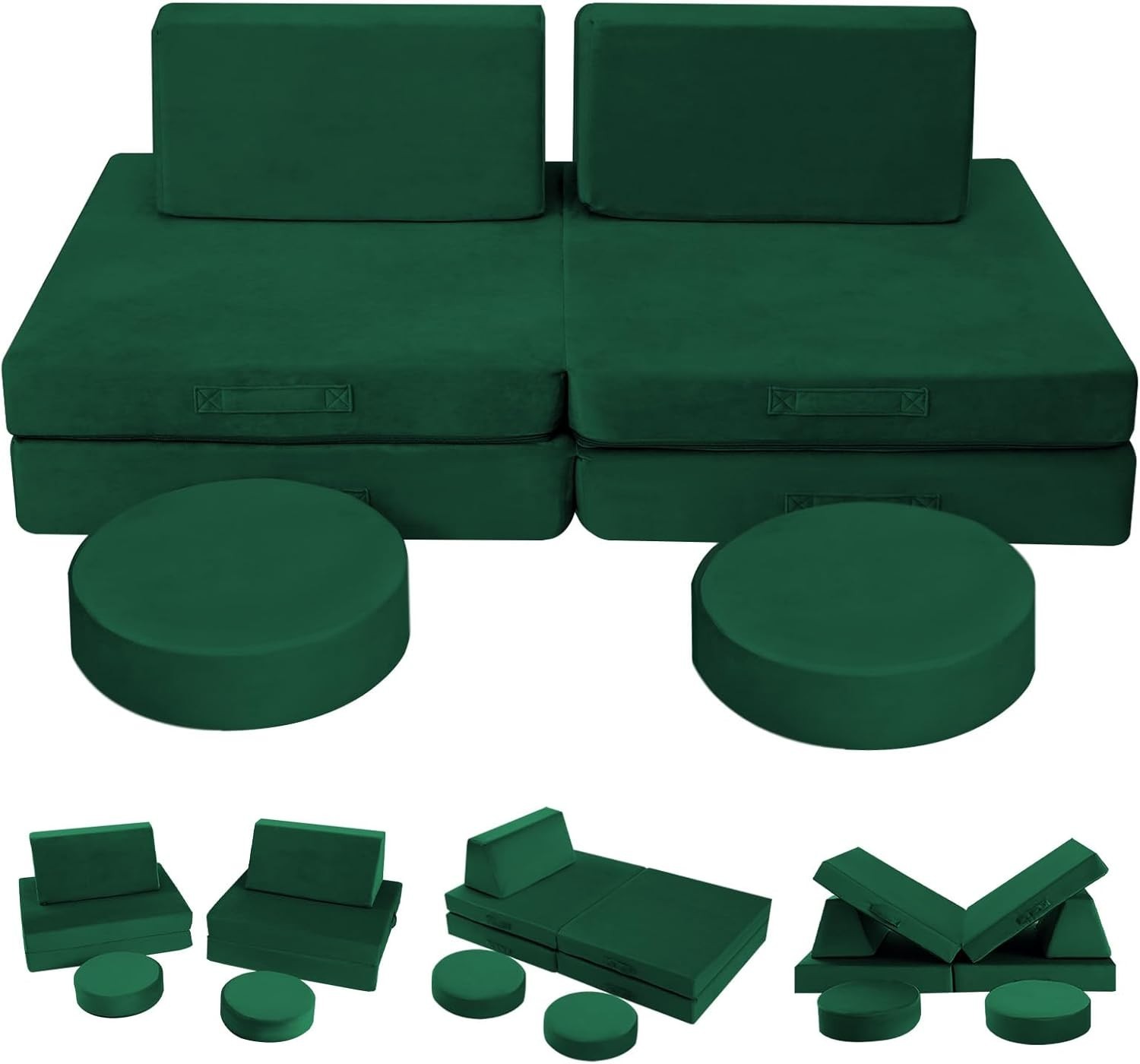 8Pcs Kids Play Couch Modular Convertible Foam Sofa Creative Playroom Furniture
