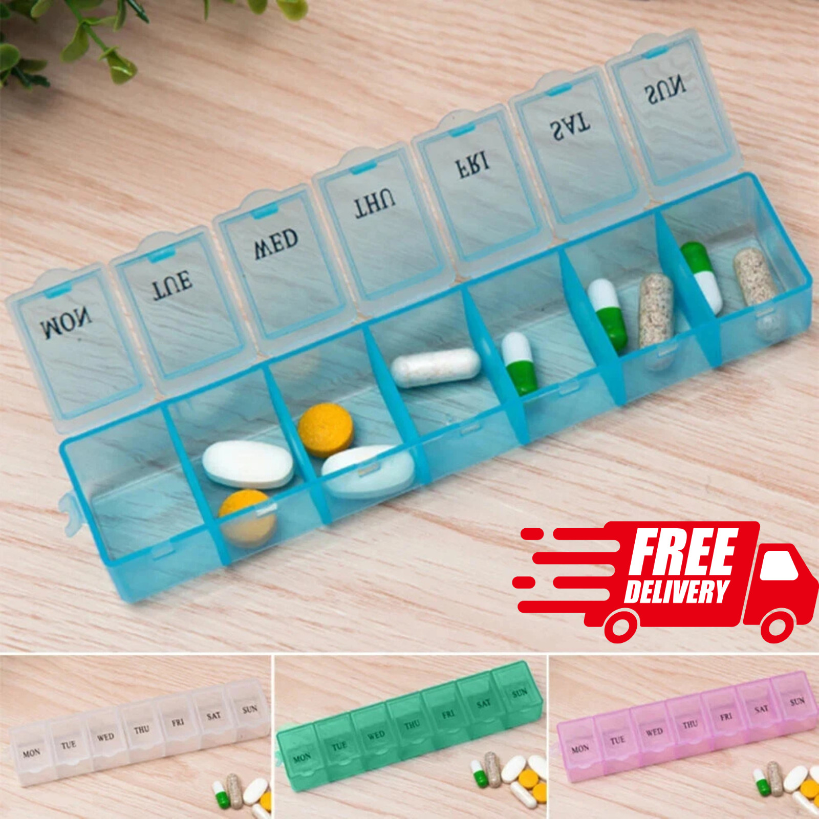 7 DAY PILL BOX MEDICINE TABLET DISPENSER ORGANISER STORAGE CASE WEEKLY US