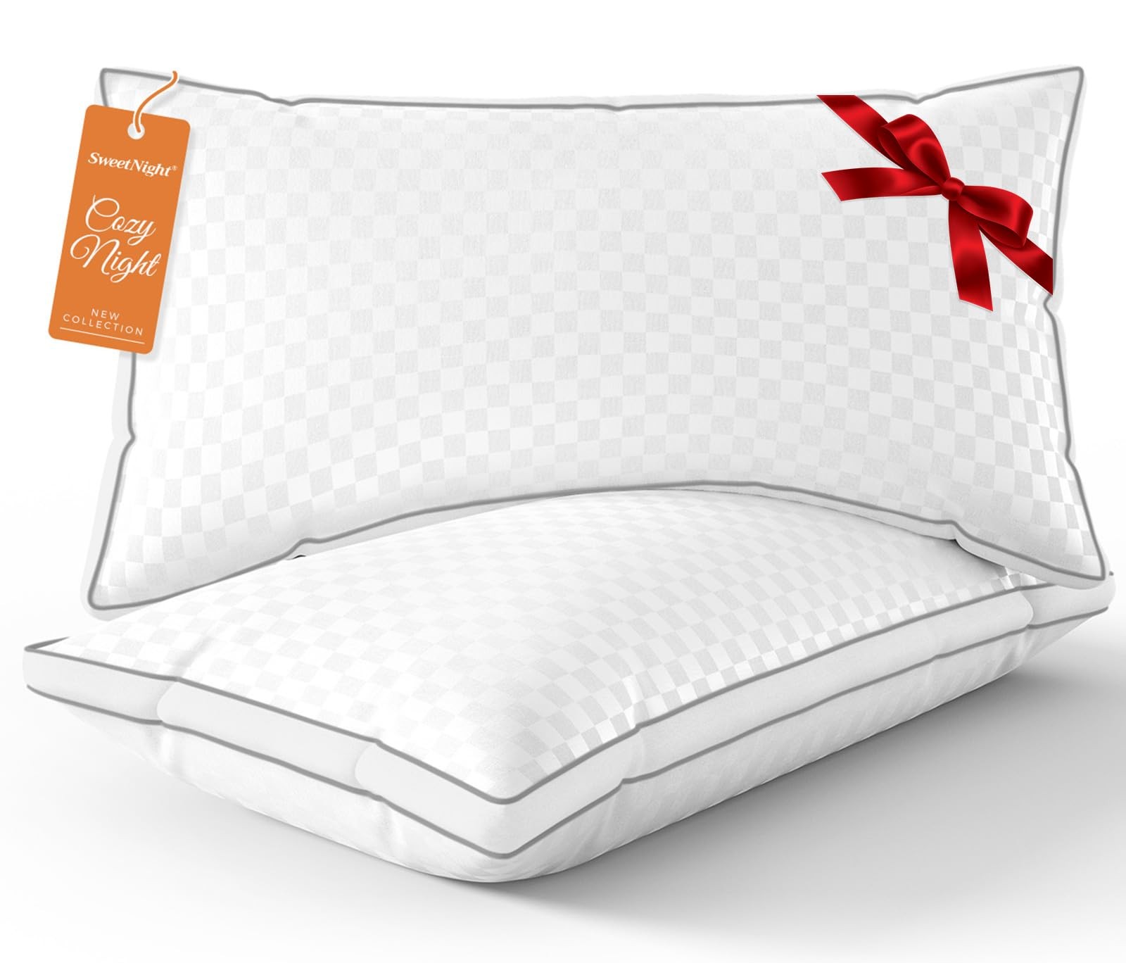 Bed Pillows Queen Size Set of 2, Fluffy Luxury Hotel Pillows Collection Gusse...
