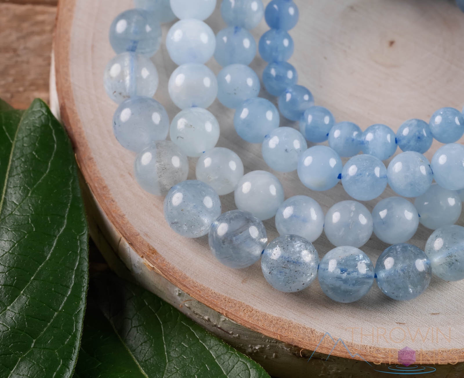 AQUAMARINE Crystal Bracelet - Round Beads - Beaded Birthstone Jewelry, E0571