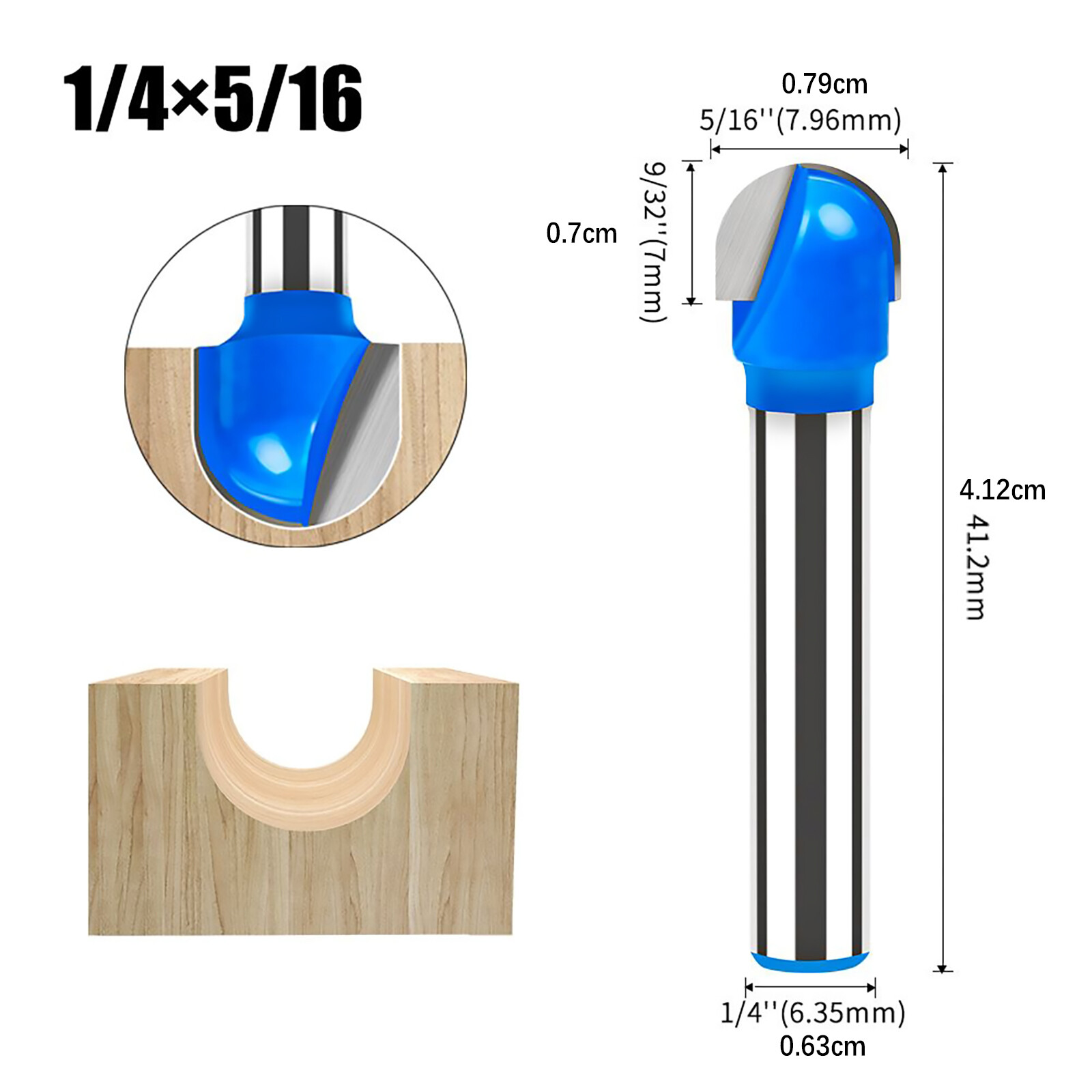 4Pcs/Set 1/4 inch Shank Solid Carbide Round Nose Router Bit Replacement