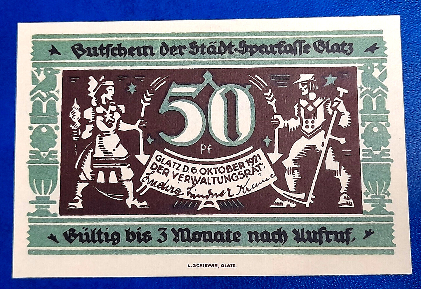 GLATZ (POLAND KŁODZKO) NOTGELD 50 PFENNIG 1921 EMERGENCY MONEY GERMANY (30878)