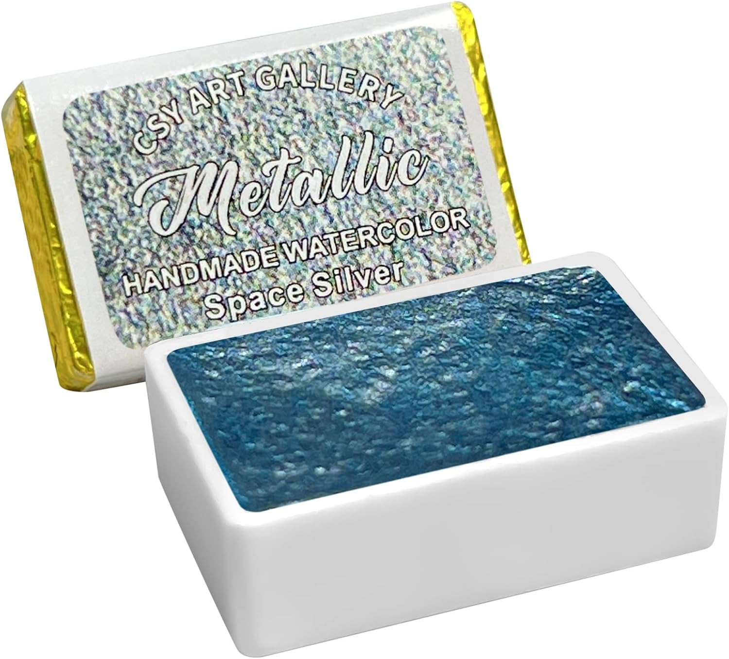Metallic Handmade Watercolor Paint Full Pans Space Silver - Shimmer -Glitter-Met