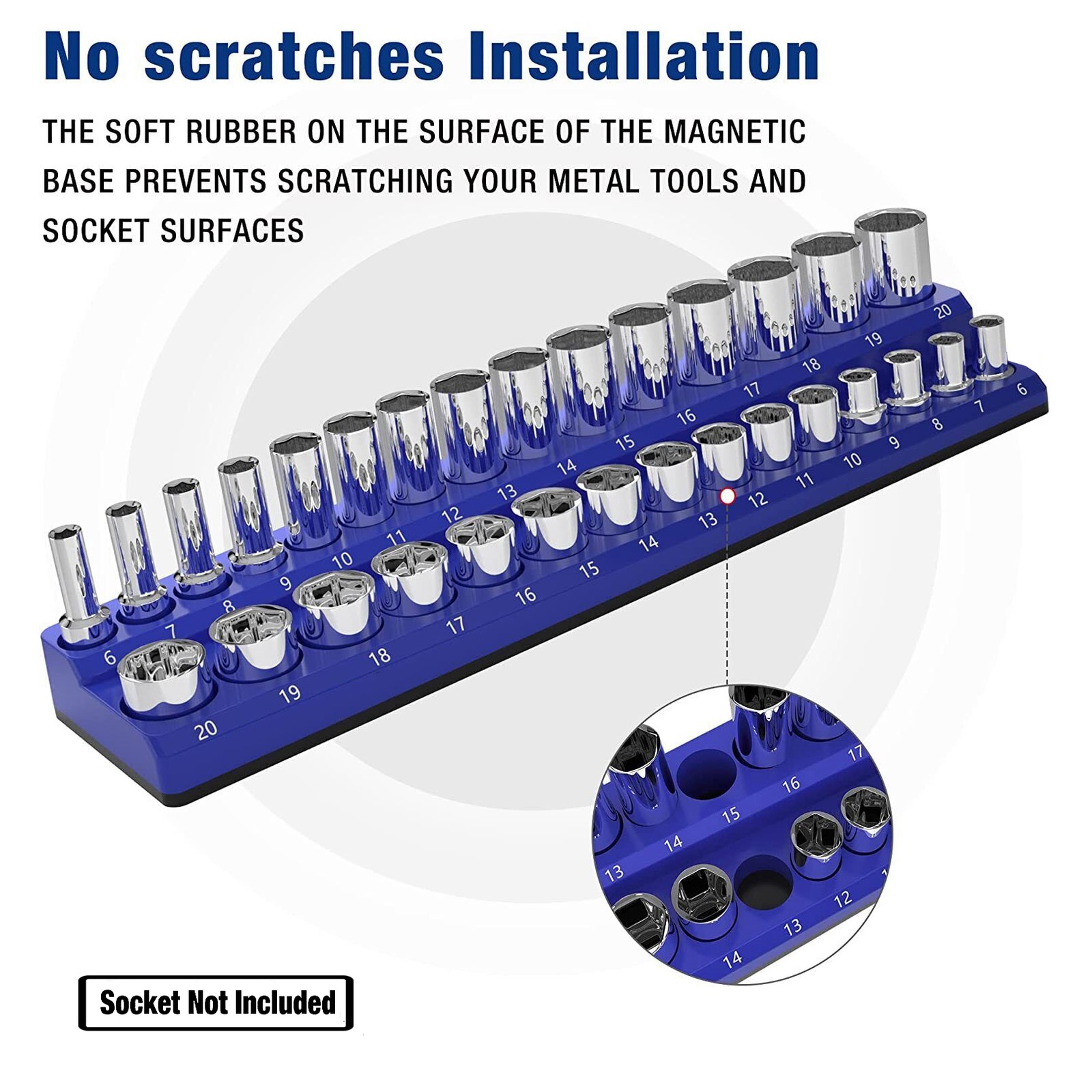 Magnetic Socket Organizer Holder 6-PACK Set 1/4'' 3/8'' 1/2'' Drive Metric + SAE