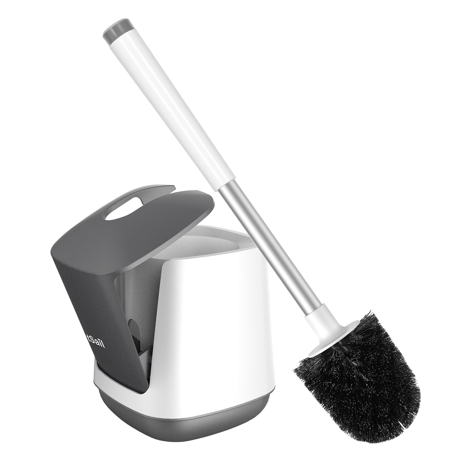 SetSail Toilet Brush and Holder, Self Closing Lid 1 pack, White & Grey