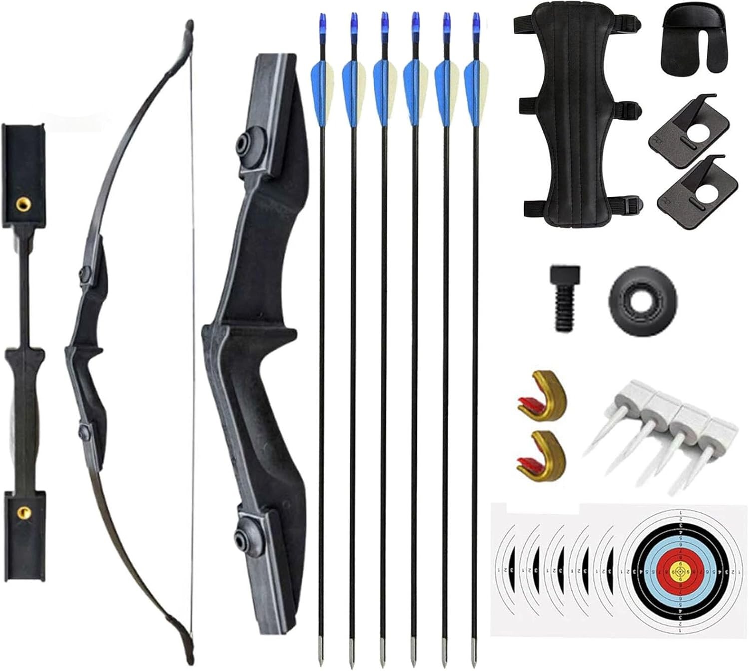 40lb 57in Recurve Bow Right Left Hand Archery 6x Fiberglass Arrows Set Arm Guard