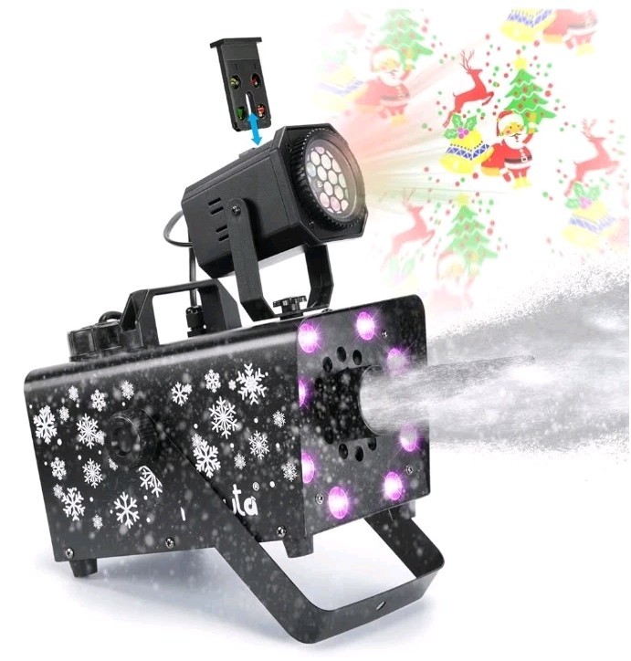 Hakuta 800W Snow Machine w 8 LED RGB Lights, LED Projection & 2 Wireless Remotes