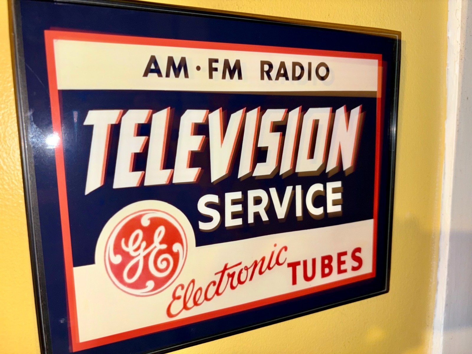GE TV Radio Tubes Repairman Appliance Store Man Cave Framed  Advertising Sign