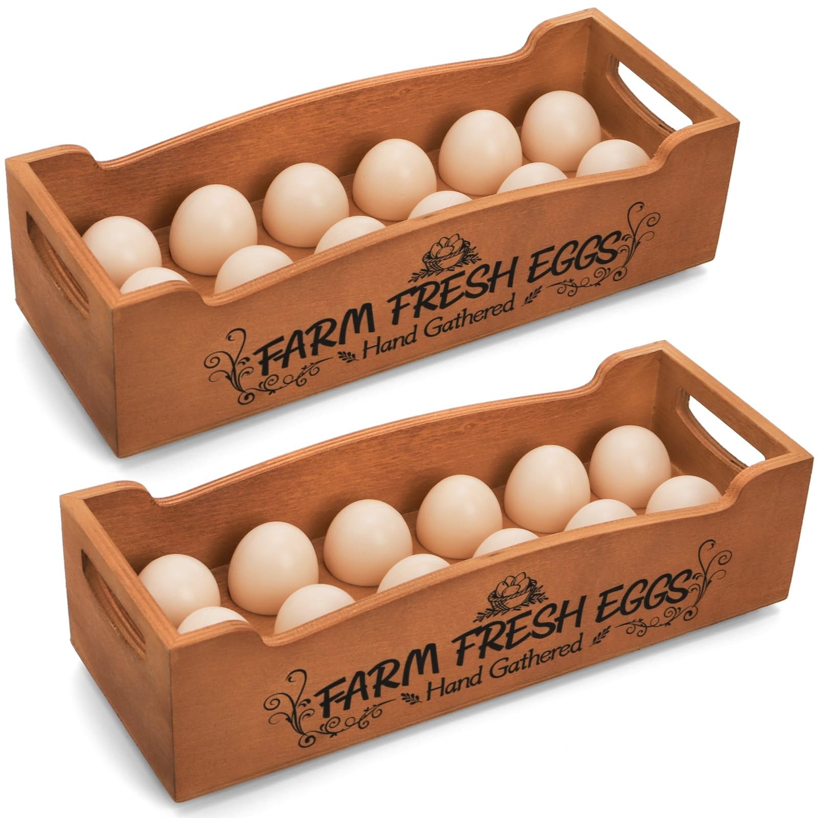 Wooden Egg Holder for Countertop, Stackable 2-Tier Egg Crates for 24 Eggs wit...
