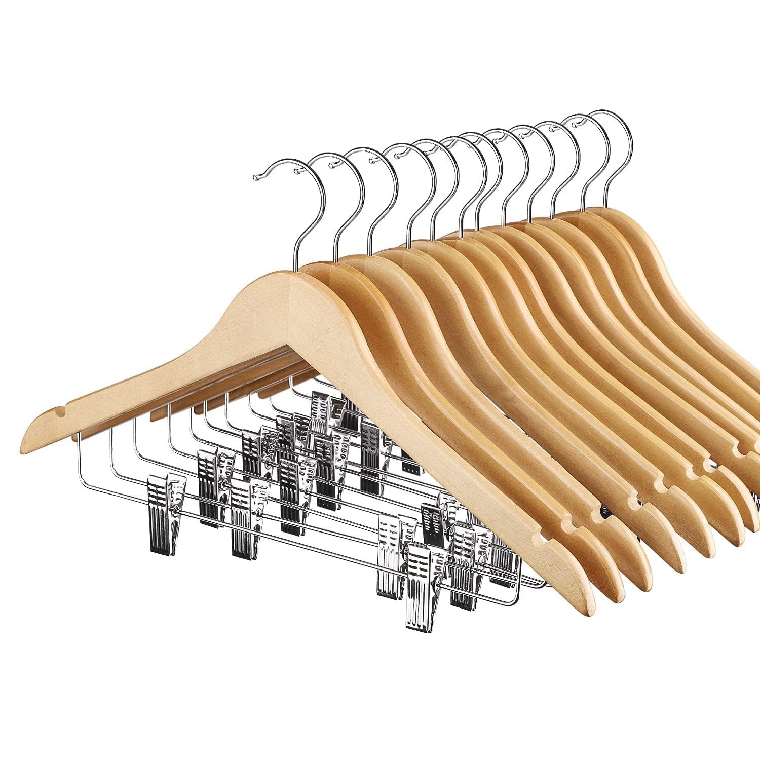 12 Pack High-Grade Wooden Suit Hangers Skirt Hangers with Clips Solid Wood Pa...