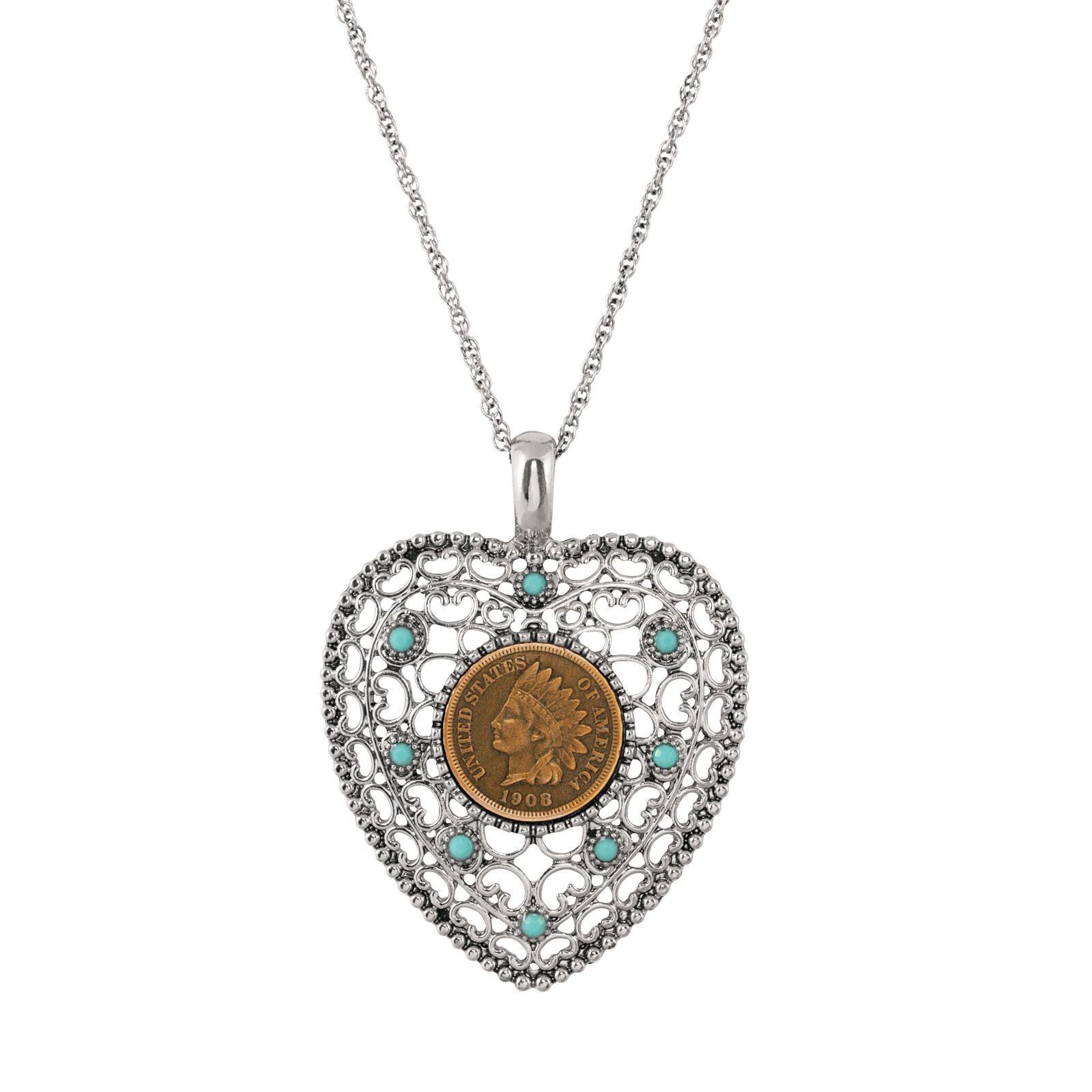 NEW American Coin Treasures Indian Cent Vintage Heart Coin Pendant 13904