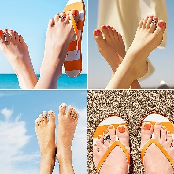 12PCS Adjustable Beach Foot Jewelry Set Copper Toe Ring Multiple Styles Black