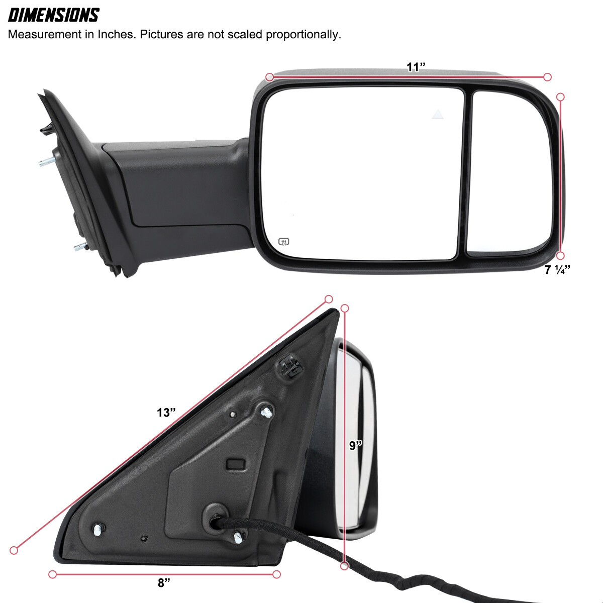 Right Side Tow Mirror Fits 2019-2022 Ram 2500 3500 Power Fold Heated+BSM+Puddle