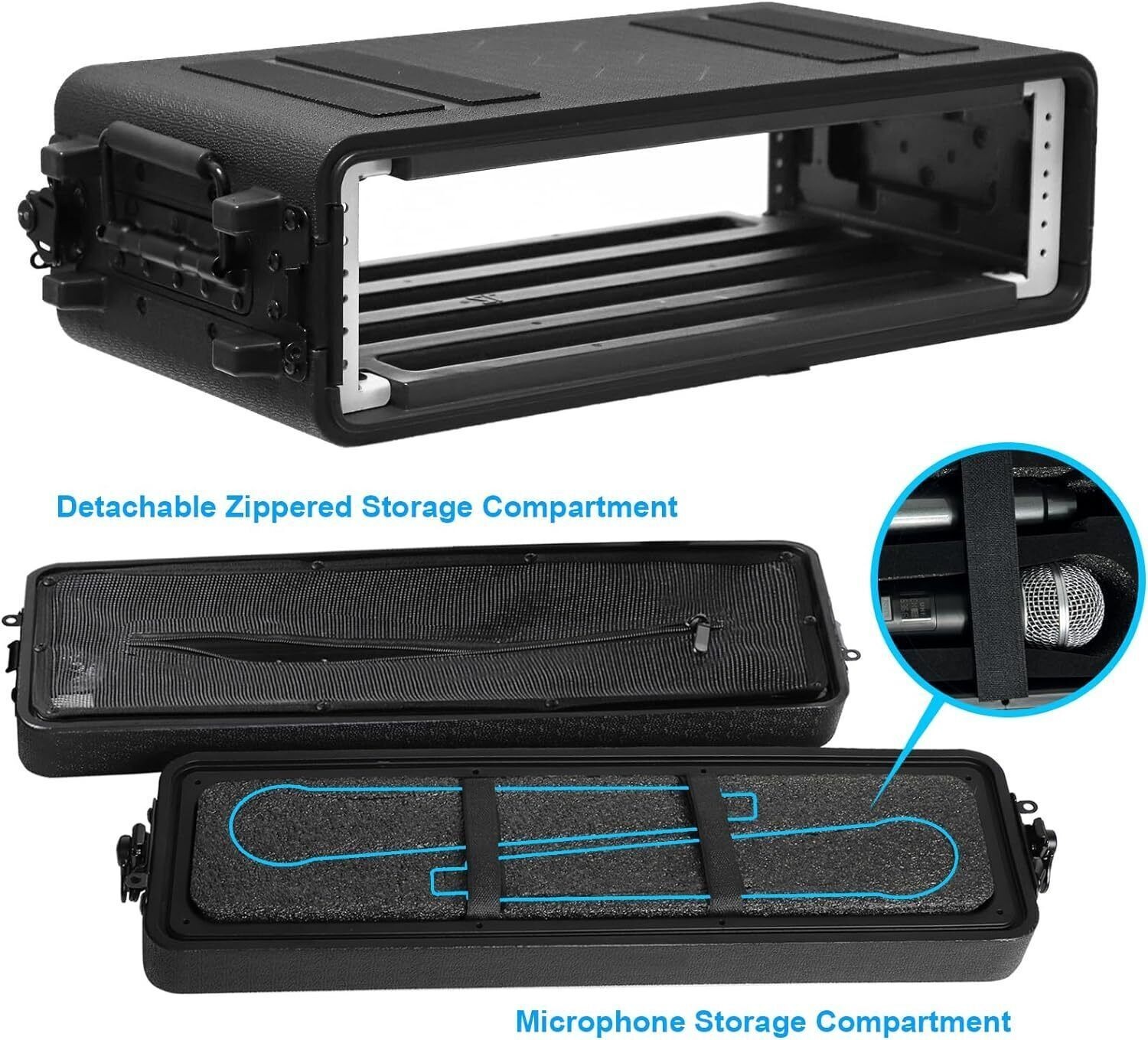2U/4U/6U Rack Case Depth, 19" Rackmount Flight Cases w/ Microphone Compartments
