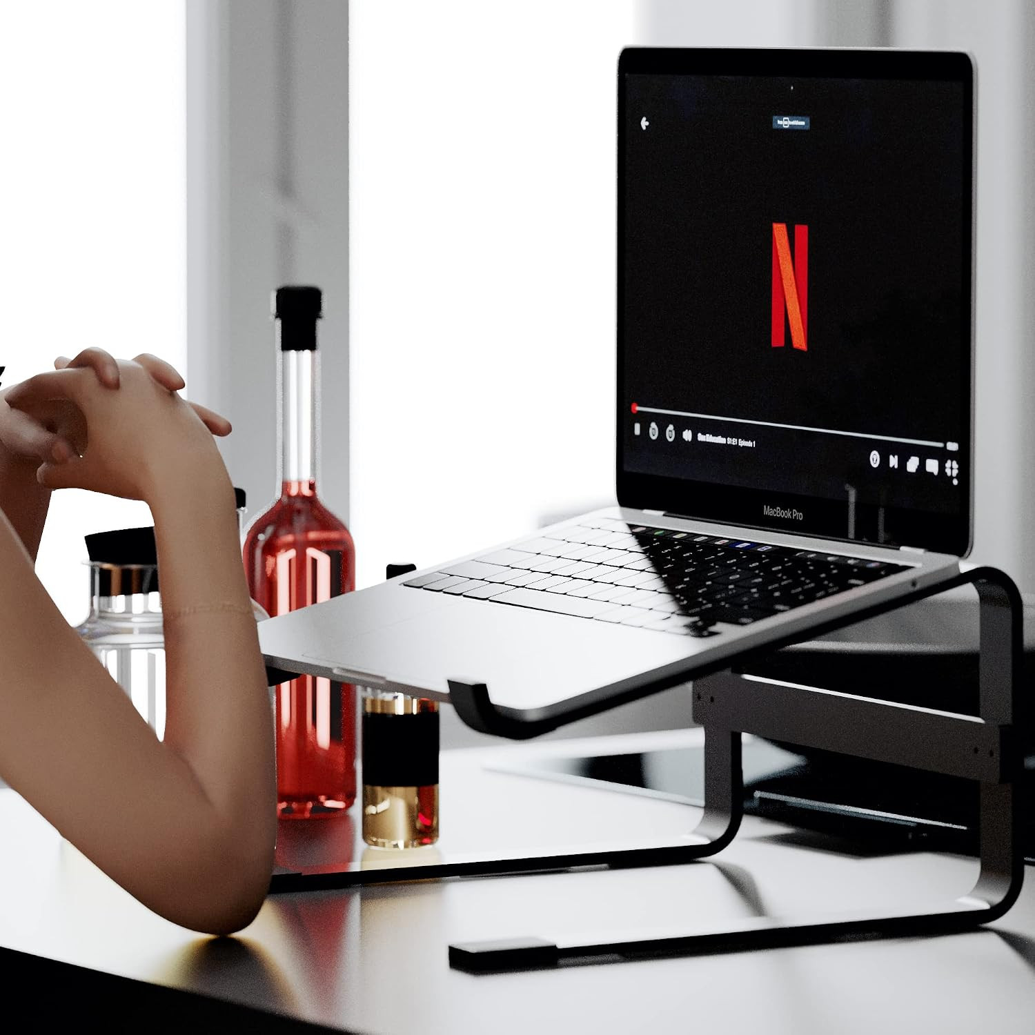 TALK WORKS Ergonomic Laptop Stand for Desk - Universal Compatibility Computer Mo