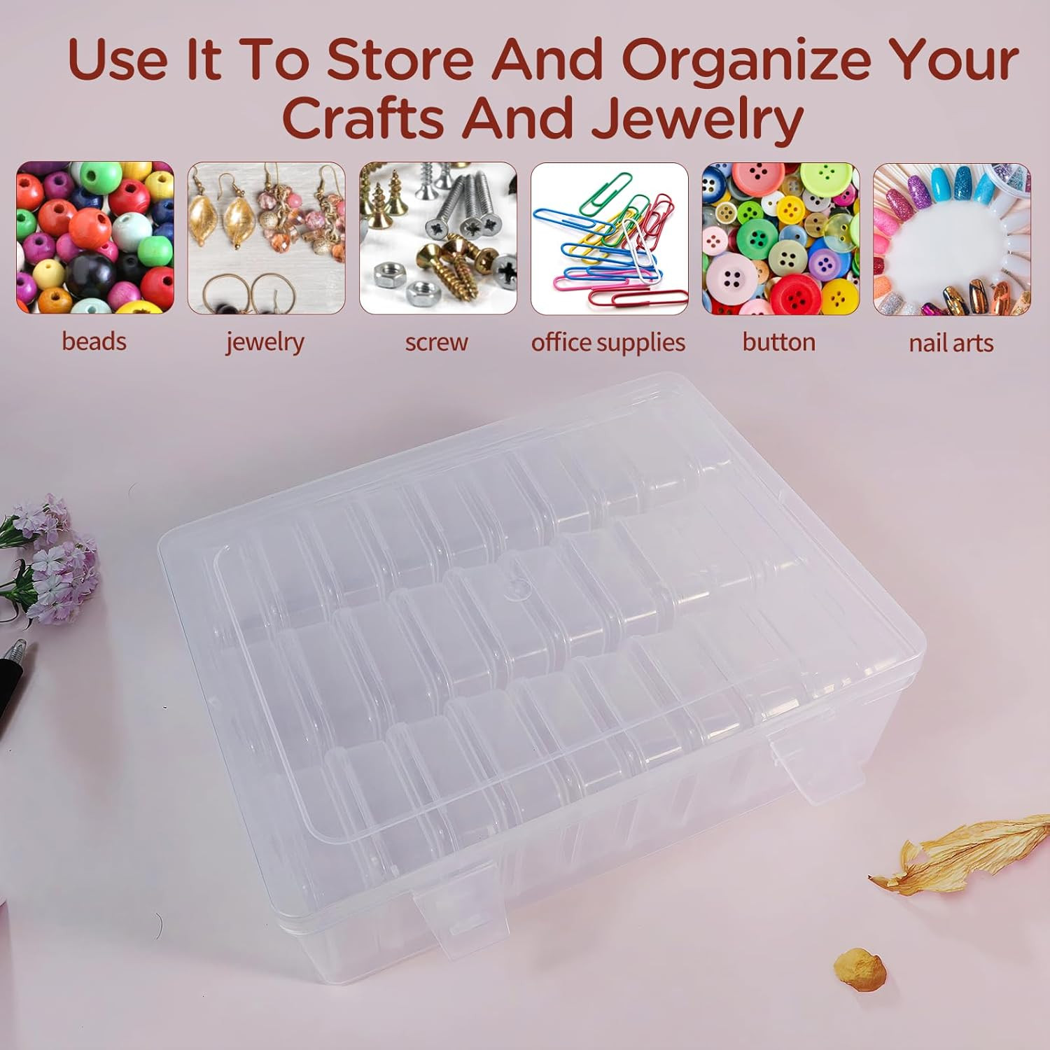 30Pack Bead Organizer Box with Hinged Lid - Clear Bead Storage Containers for O