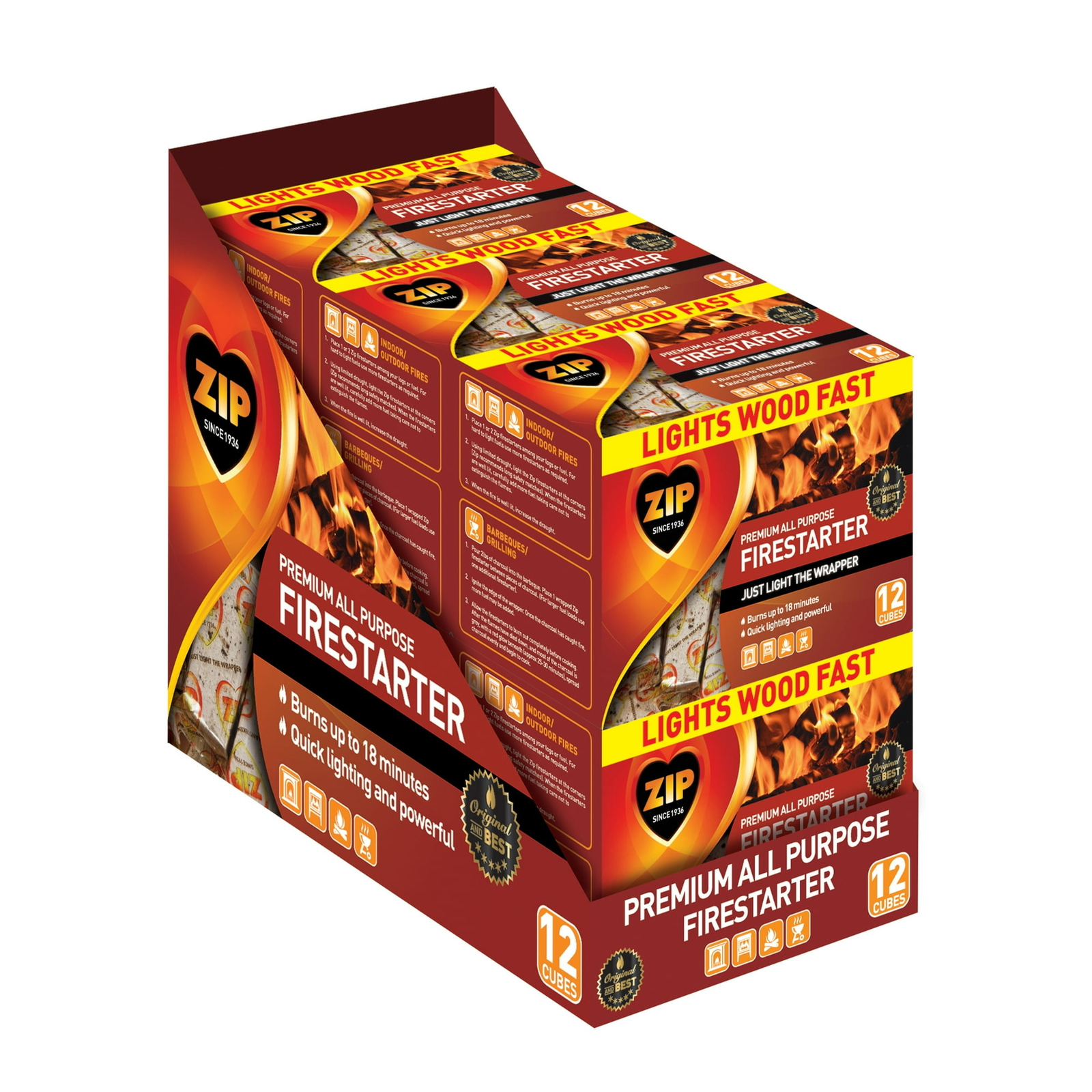 Zip Firestarters Premium All Purpose Wrapped Fire Starters 12 Pack