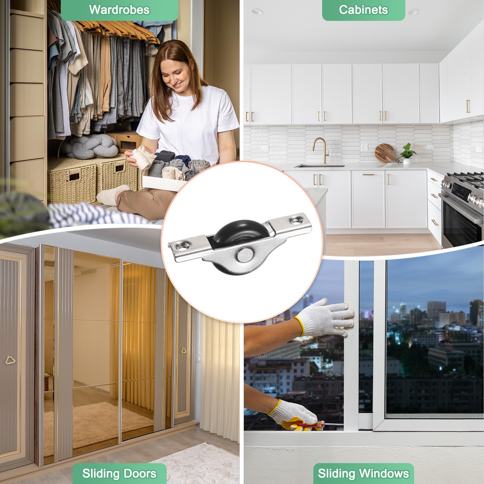 5-Pack Screen Door Rollers, 30mm/1.18" Dia Nylon Single Wheel [Black]
