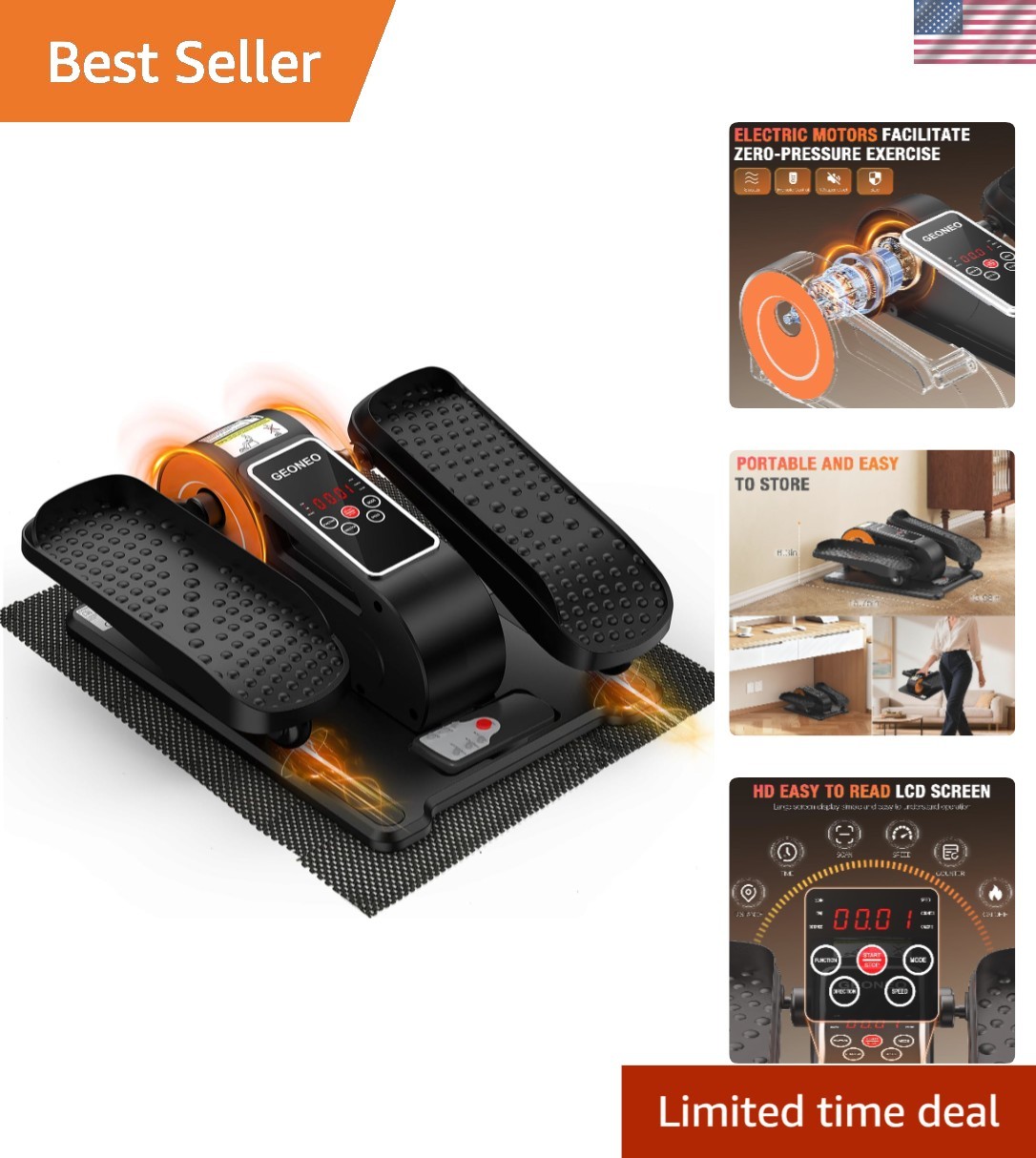 Under Desk Electric Elliptical Machine - 12 Speeds, Remote Control & LCD Monitor