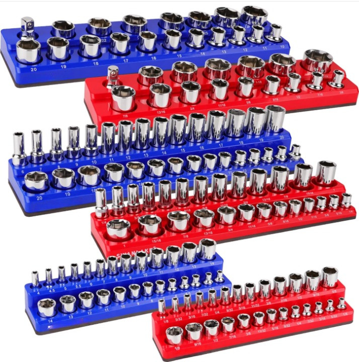 Organizador magnético para dados 6 pzs, apto 1/4" 3/8" 1/2", capacidad 143 pcs