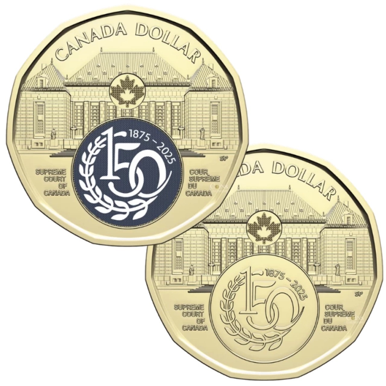 2025 Canada Supreme Court 150th $1 Loonie Colour / Non-Colour 2 Coin Set