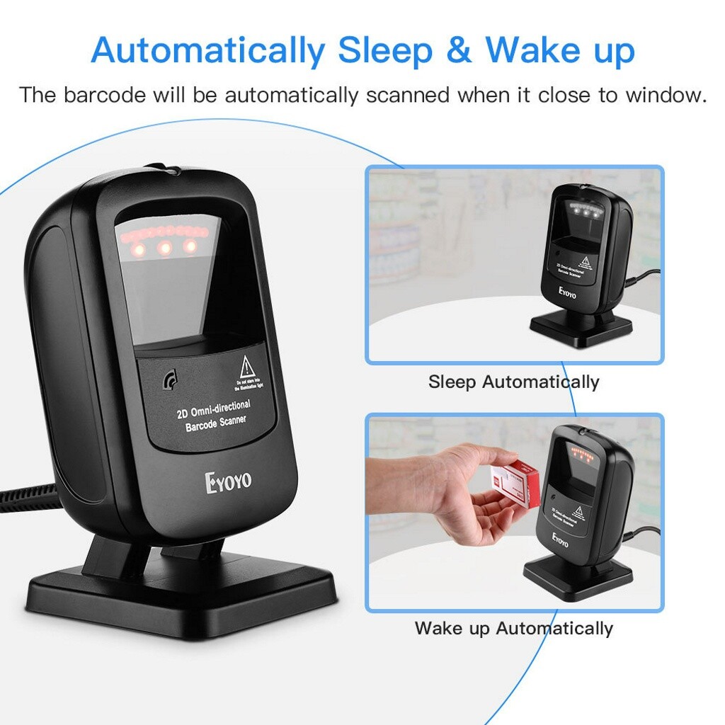 Eyoyo 1D 2D Desktop Barcode Scanner Automatic Image Sensing for Library Store
