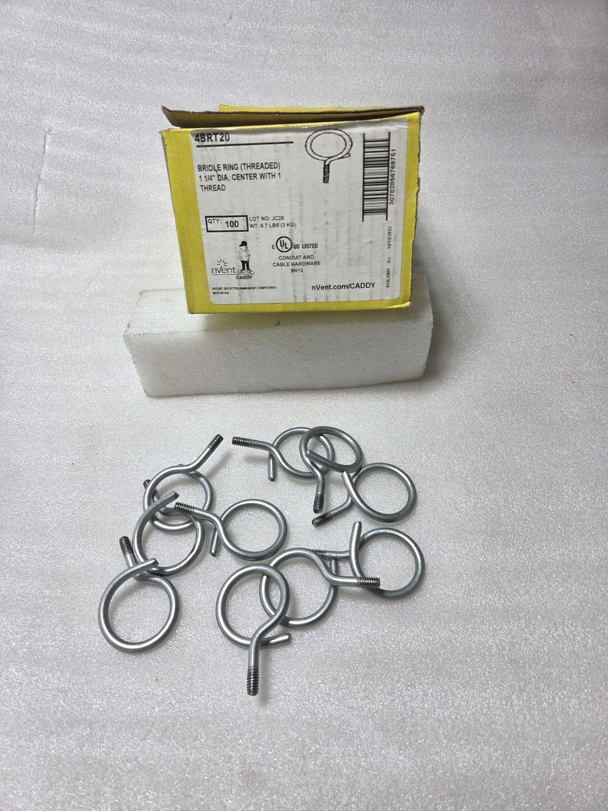 100 Pcs.-  Nvent Caddy 4BRT20 Threaded Bridle Ring, 1-1/4 in Dia Ring, Steel