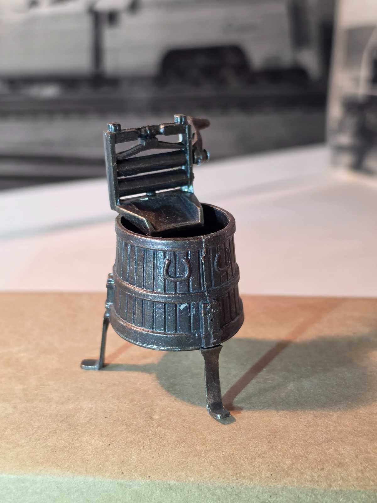 Vintage Miniature Wash Tub w/ Rollers Die Cast Metal Pencil Sharpener Dollhouse