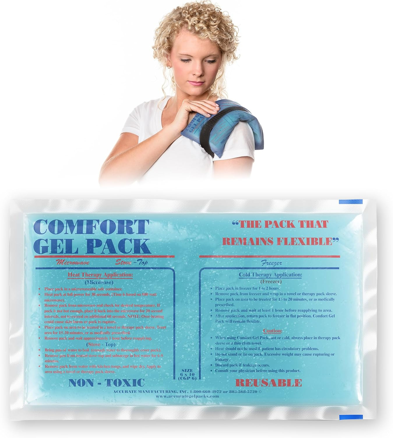 Flexible Reusable Gel Pack 6"X10" - Flexible Gel Packs for Neck, Wrist, Arm, Bac