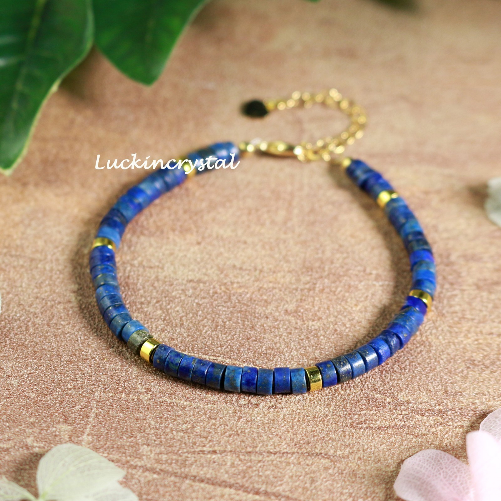 Natural Lapis Lazuli Cube Beads Healing  Crystal Minimalist Clasp Chain Bracelet