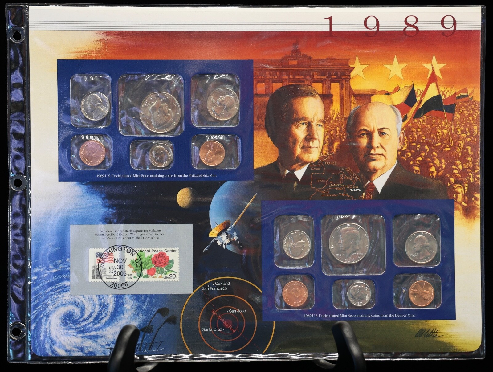 1989 P & D Uncirculated Mint Set Postal Commemorative Society Coins & Stamps