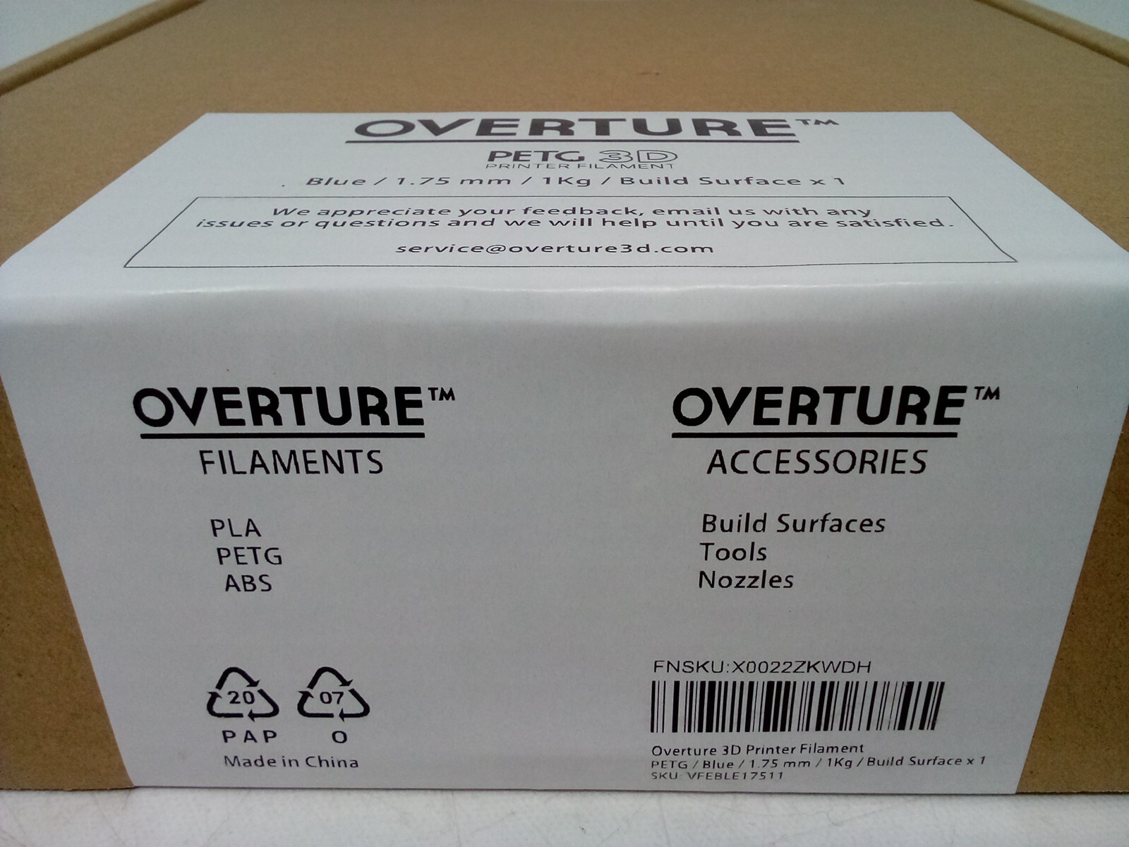 OVERTURE 3D Printer Filament Petg/Blue/1.75/1Kg/Build Surface X1