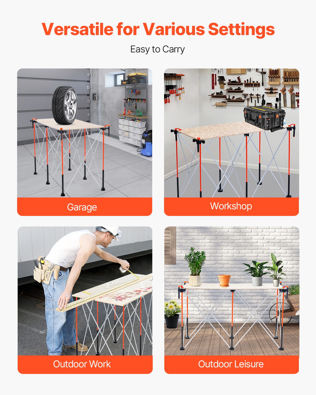 VEVOR Portable Folding Workstand 4.16 x 2.18ft Collapsible Work Stand 2500lbs