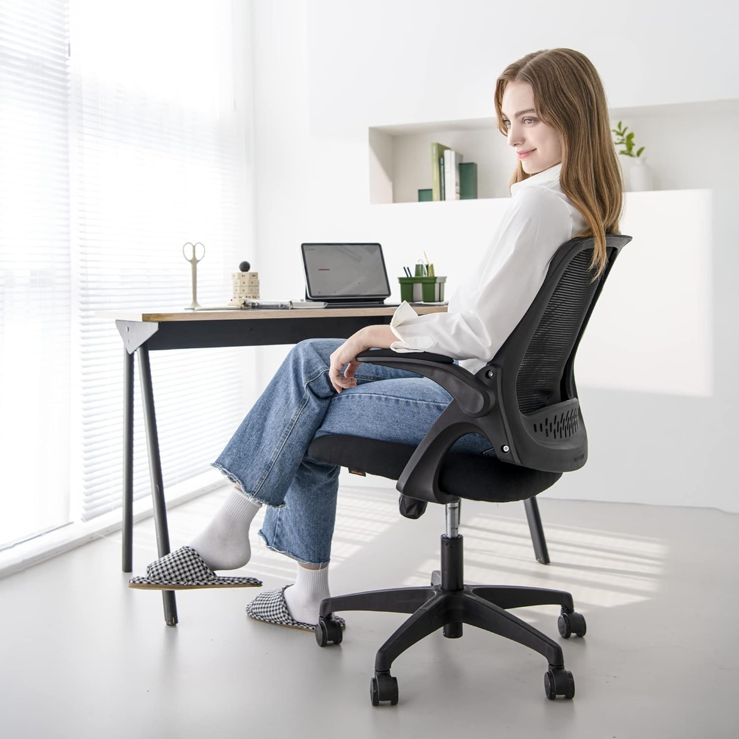 Adjustable Ergonomic Office Chair | Breathable Mesh with Flip-up Arms in Black