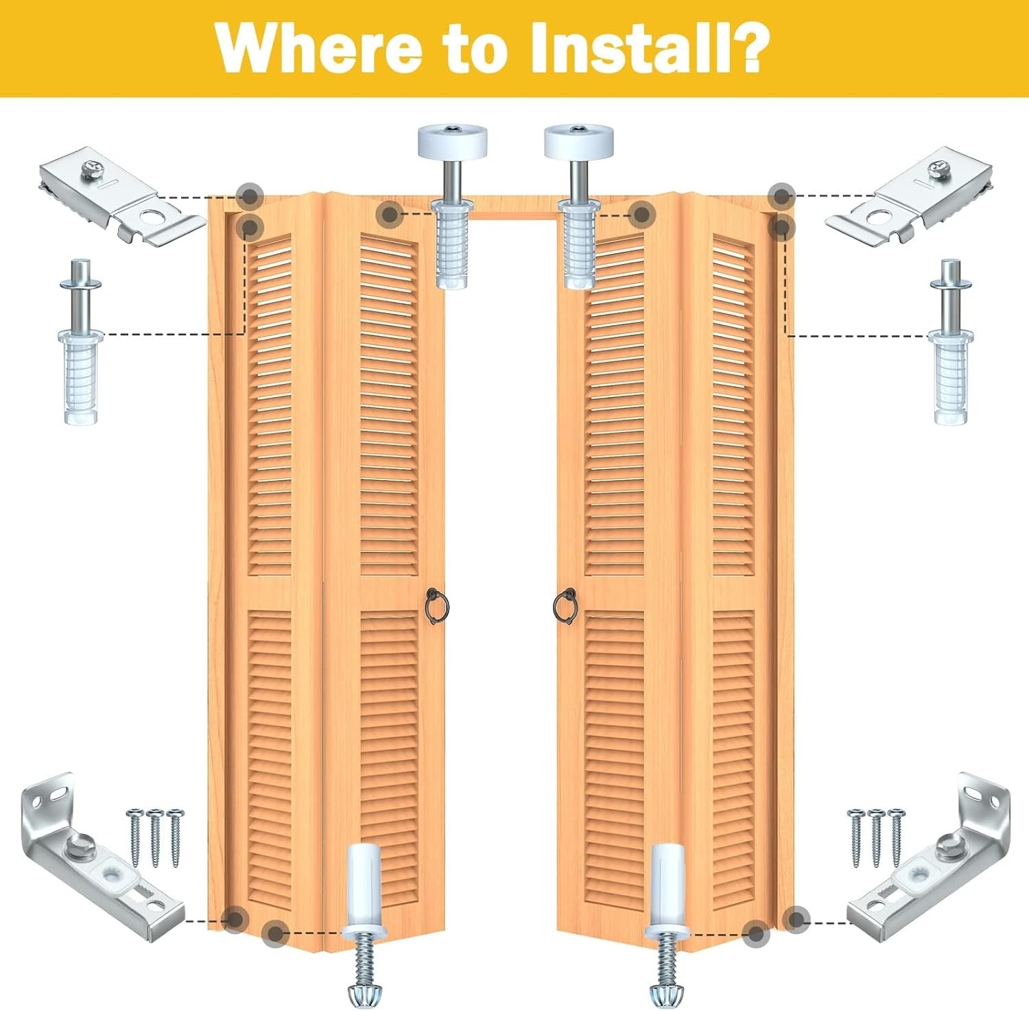 2 Pack Bi-fold Sliding Closet Doors Replacement Parts Include Top&Bottom Bracket