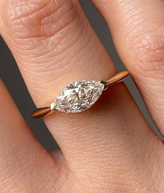 1.26CT White Marquise Cut Moissanite Solitaire 925 Sterling Silver Proposal Ring