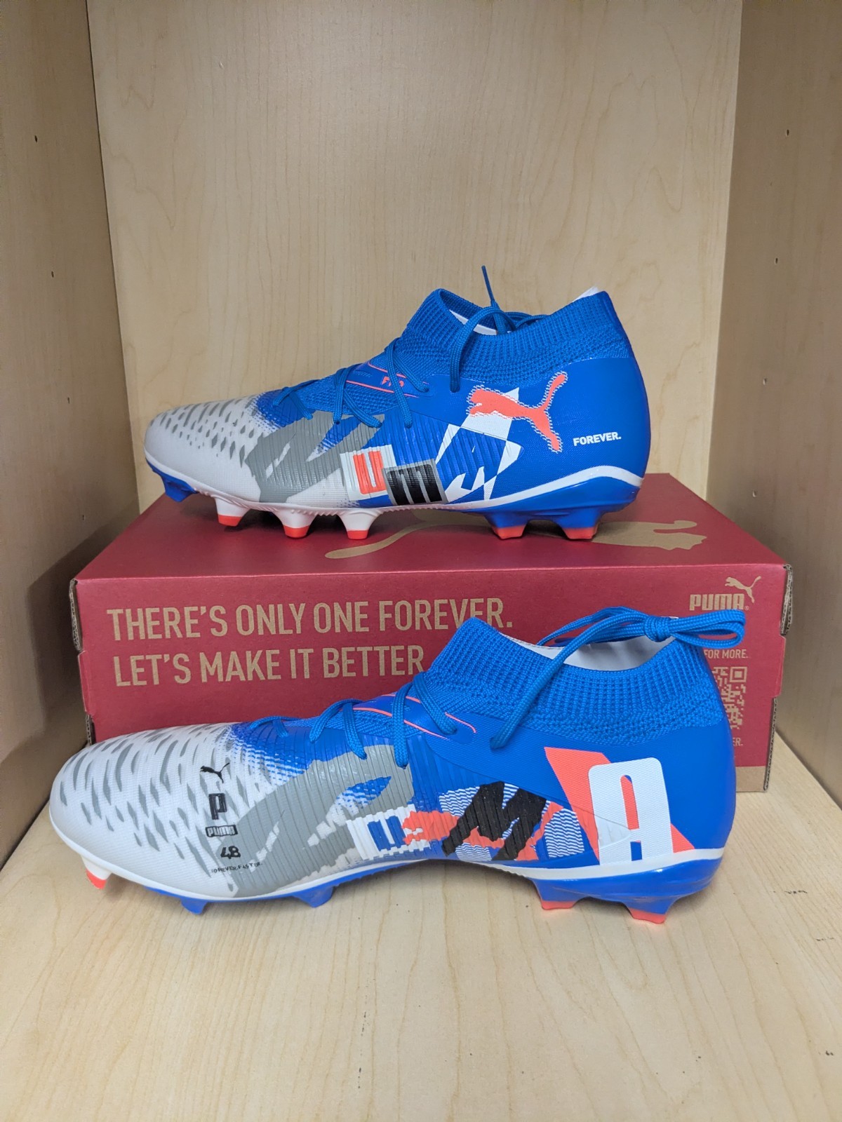 Puma Future 8 Match Forever FG/AG Soccer Cleat, Blue-White-Orange, Adult Sizes