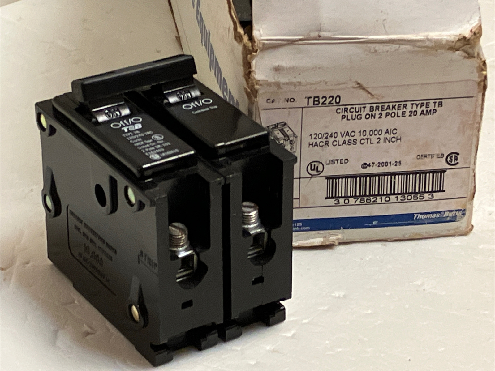 Thomas & Betts TB TB220 2 Pole 20 Amp 240 V Push In Circuit Breaker NEW!!