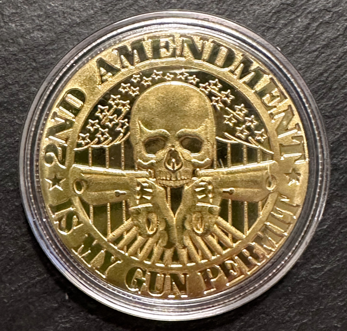 "SECOND AMENDMENT IS MY GUN PERMIT" GOLD PLATED TOKEN COIN B595
