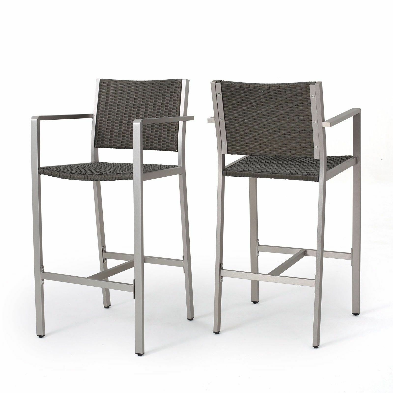 Capral Outdoor 3 Piece Grey Wicker Bar Set with Glass Table Top